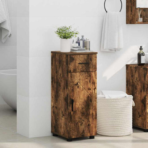 vidaXL Bathroom Cabinet with Drawer Smoked Oak 30 x 35 x 80 cm