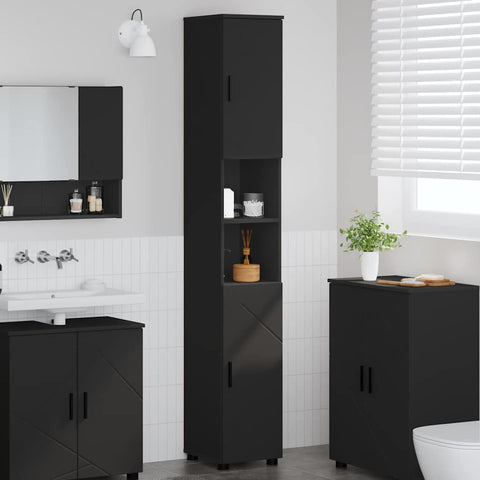 vidaXL Bathroom Tall Cabinet Black 30 x 35 x 192 cm Engineered wood