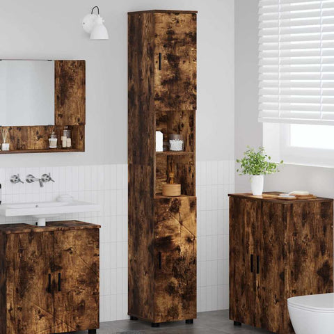 vidaXL Bathroom Tall Cabinet with Storage Smoked oak 30 x 35 x 192 cm