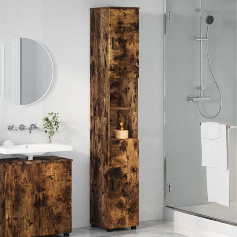 vidaXL Bathroom Tall Cabinet with Storage Smoked oak 30 x 35 x 192 cm
