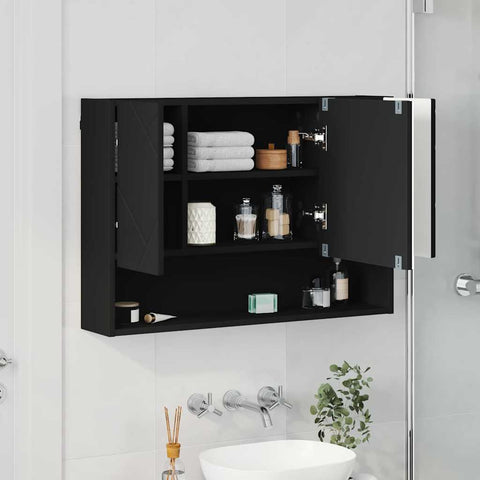 vidaXL Bathroom Mirror Cabinet Black 80 x 17 x 55 cm Engineered wood