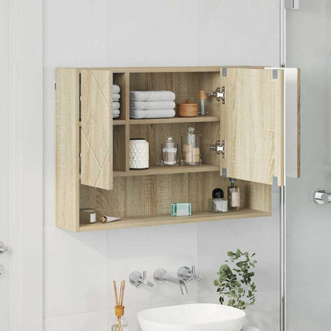 vidaXL Bathroom Mirror Cabinet Wall-mounted Sonoma oak 80 x 17 x 55 cm