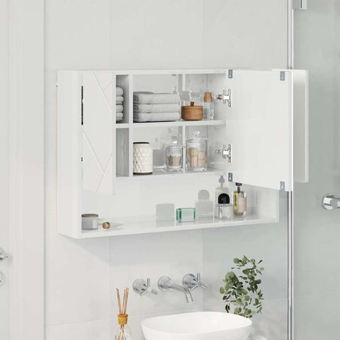 vidaXL Bathroom Mirror Cabinet High gloss white 80 x 17 x 55 cm