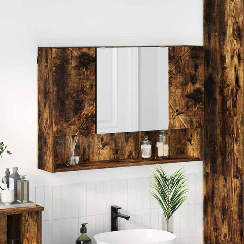 vidaXL Bathroom Mirror Cabinet Wall-mounted Smoked oak 80 x 17 x 55 cm