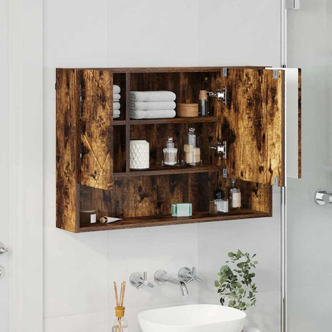 vidaXL Bathroom Mirror Cabinet Wall-mounted Smoked oak 80 x 17 x 55 cm