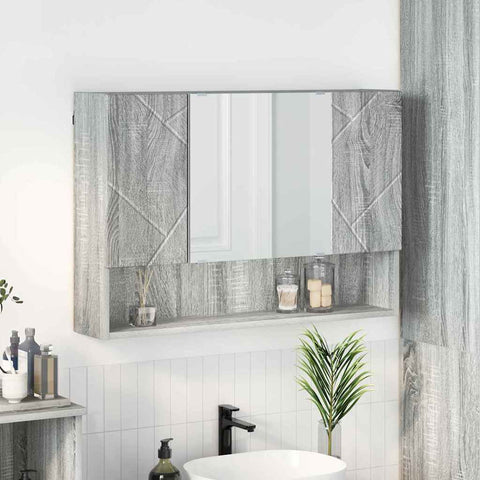 vidaXL Bathroom Mirror Cabinet with Door Grey sonoma 80 x 17 x 55 cm