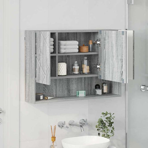 vidaXL Bathroom Mirror Cabinet with Door Grey sonoma 80 x 17 x 55 cm