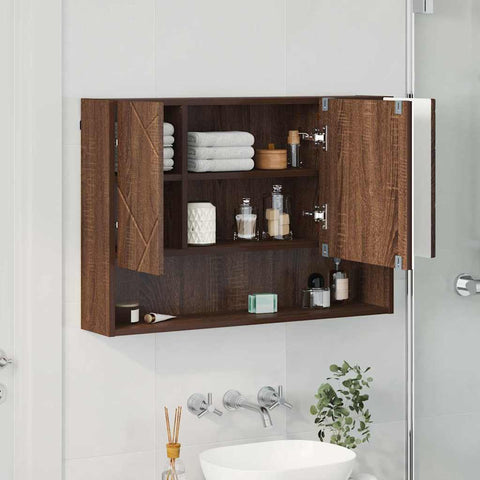 vidaXL Bathroom Mirror Cabinet Wall-mounted Brown oak 80 x 17 x 55 cm