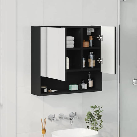 vidaXL Mirror Cabinet with Shelf Black 59 x 17 x 55 cm Engineered wood