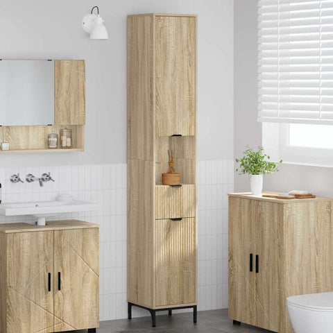 vidaXL Bathroom Tall Cabinet with Drawer Sonoma oak 31.5 x 33 x 190 cm