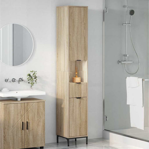 vidaXL Bathroom Tall Cabinet with Drawer Sonoma oak 31.5 x 33 x 190 cm