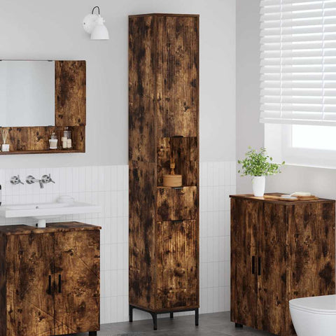 vidaXL Bathroom Tall Cabinet with Drawer Smoked oak 31.5 x 33 x 190 cm