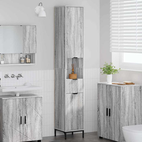 vidaXL Bathroom Tall Cabinet with Door Grey sonoma 31.5 x 33 x 190 cm