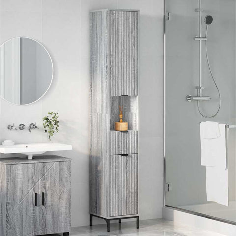 vidaXL Bathroom Tall Cabinet with Door Grey sonoma 31.5 x 33 x 190 cm