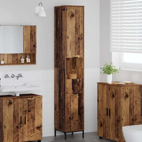 vidaXL Bathroom Tall Cabinet with Drawer Old wood 31.5 x 33 x 190 cm