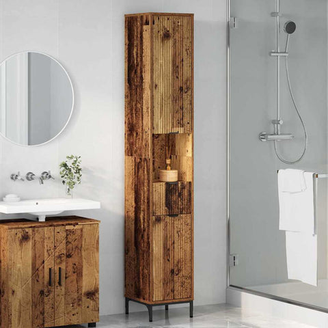 vidaXL Bathroom Tall Cabinet with Drawer Old wood 31.5 x 33 x 190 cm