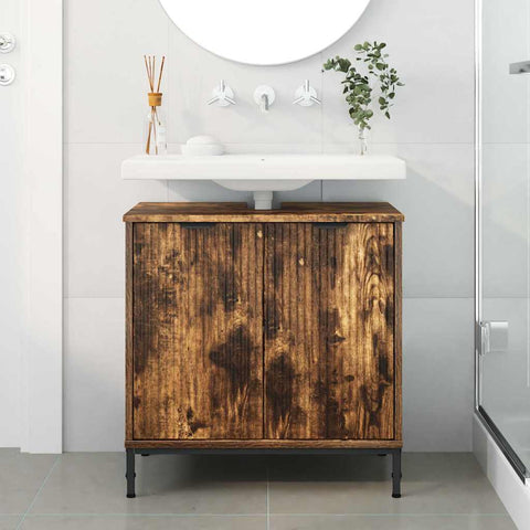 vidaXL Bathroom Sink Cabinet with Door Smoked oak 60.5 x 33.5 x 61 cm