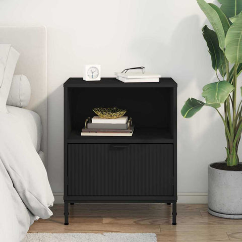 vidaXL Bedside Table with Drawer Black 49 x 36 x 61 cm Engineered wood