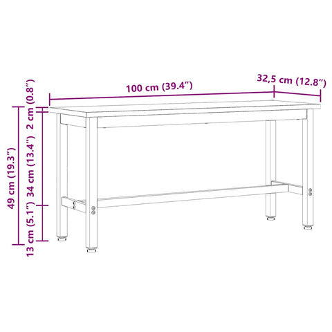 vidaXL Dining Bench White 100 x 32.5 x 49 cm Solid pine wood