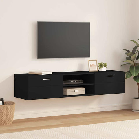 vidaXL TV Cabinet with Drawer Black 150 x 39 x 30 cm Engineered wood