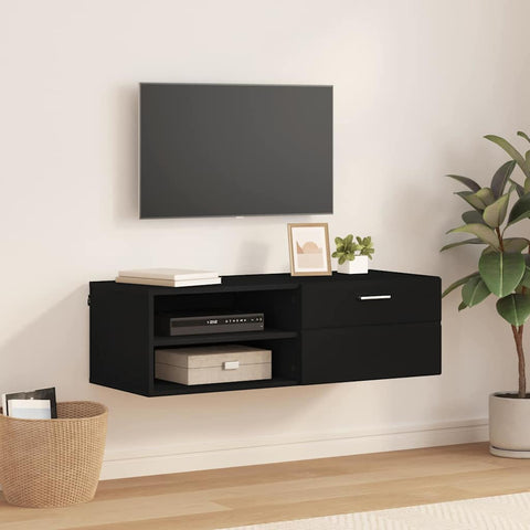 vidaXL TV Cabinet with Drawer Black 100.5 x 39 x 30 cm Engineered wood