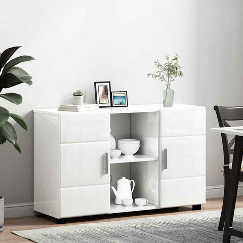 vidaXL Sideboard with Shelf High Gloss White 88.5 x 30.5 x 55.5 cm