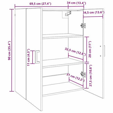 vidaXL Wall Mounted Cabinets 2 pcs Black oak 69.5 x 34 x 90 cm