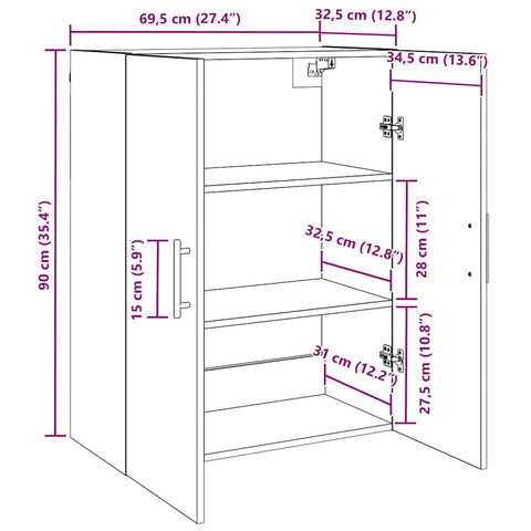 vidaXL Wall Mounted Cabinets 2 pcs Old wood 69.5 x 34 x 90 cm