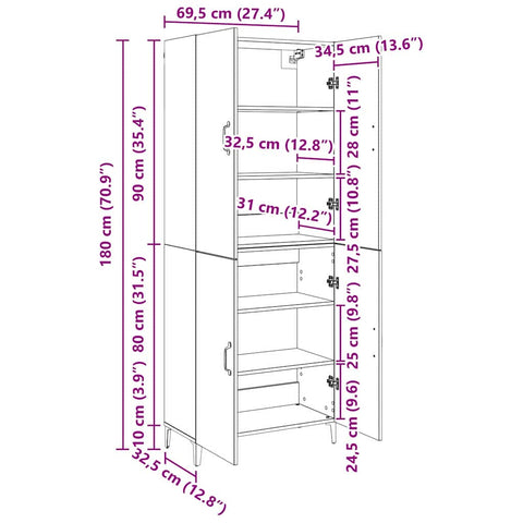 vidaXL Highboard 2 pcs Old wood 69.5 x 34 x 180 cm Engineered wood