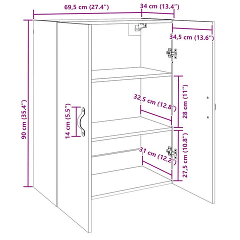 vidaXL Wall Mounted Cabinets 2 pcs Artisan oak 69.5 x 34 x 90 cm