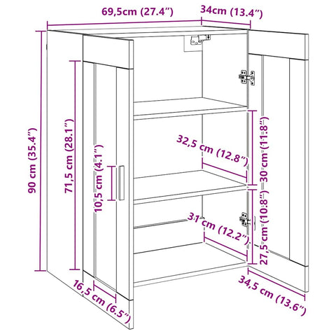 vidaXL Wall Mounted Cabinets 2 pcs Black oak 69.5 x 34 x 90 cm