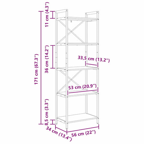 vidaXL Bookshelf Sonoma Oak 56 x 34 x 171 cm Engineered Wood