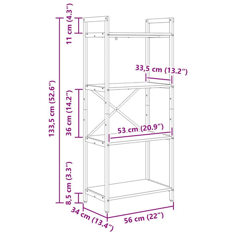 vidaXL Bookshelf Smoked Oak 56 x 34 x 133.5 cm Engineered Wood