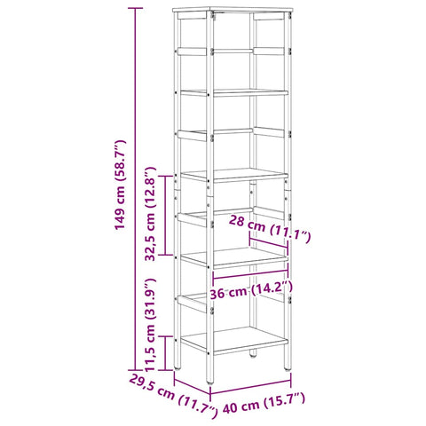 vidaXL Bookshelf Grey Sonoma 40 x 29.5 x 149 cm Engineered Wood