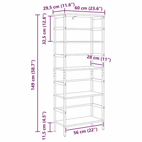 vidaXL Bookshelf Smoked Oak 60 x 29.5 x 149 cm Engineered Wood