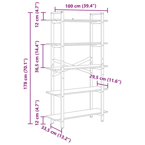 vidaXL Bookshelf Black Oak 100 x 33.5 x 178 cm Engineered Wood
