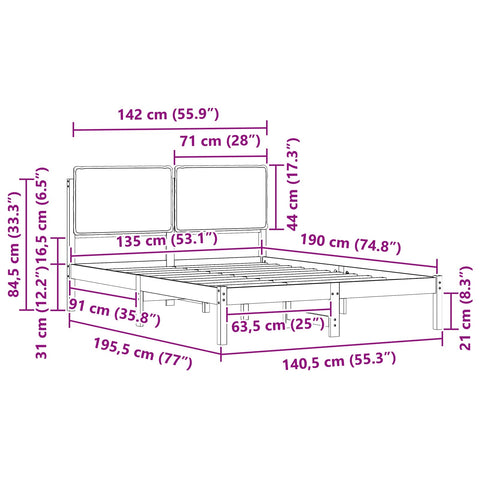 vidaXL Bed Frame with Upholstered Headboard Taupe 135 x 190 cm