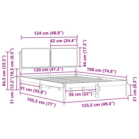vidaXL Bed Frame with Upholstered Headboard Dark Grey 120 x 190 cm