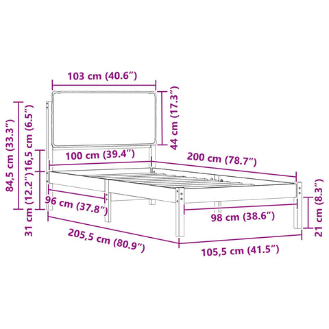 vidaXL Bed Frame with Upholstered Headboard Light Grey 100 x 200 cm
