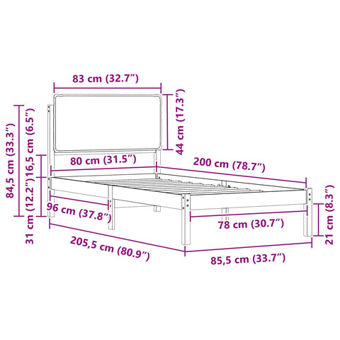 vidaXL Bed Frame with Upholstered Headboard Dark Grey 80 x 200 cm