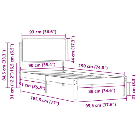 vidaXL Bed Frame with Upholstered Headboard Dark Grey 90 x 190 cm