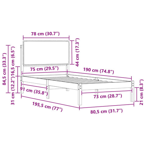vidaXL Bed Frame with Upholstered Headboard Light Grey 75 x 190 cm