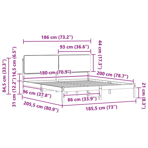 vidaXL Bed Frame with Upholstered Headboard Dark Grey 180 x 200 cm