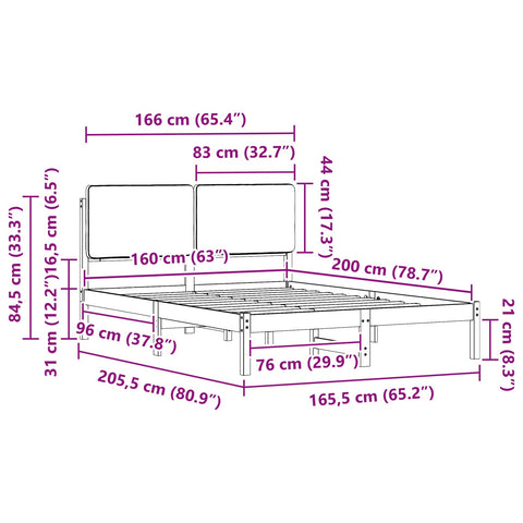 vidaXL Bed Frame with Upholstered Headboard Black 160 x 200 cm