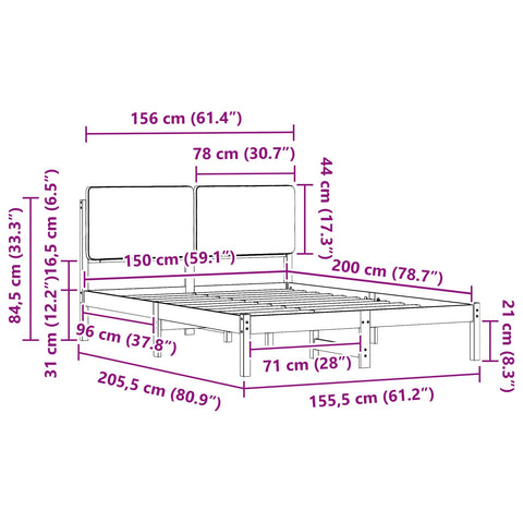 vidaXL Bed Frame with Upholstered Headboard Taupe 150 x 200 cm