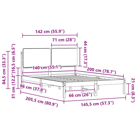 vidaXL Bed Frame with Upholstered Headboard Dark Grey 140 x 200 cm