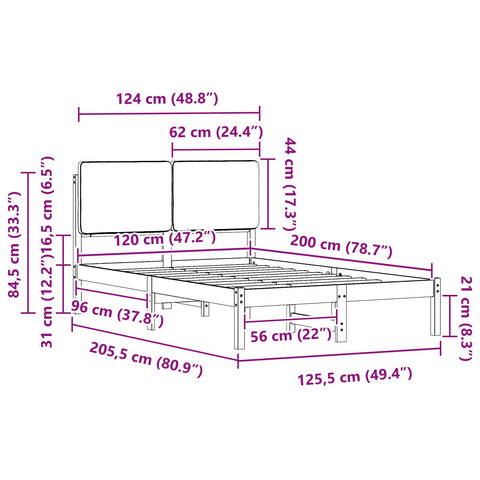 vidaXL Bed Frame with Upholstered Headboard Dark Grey 120 x 200 cm