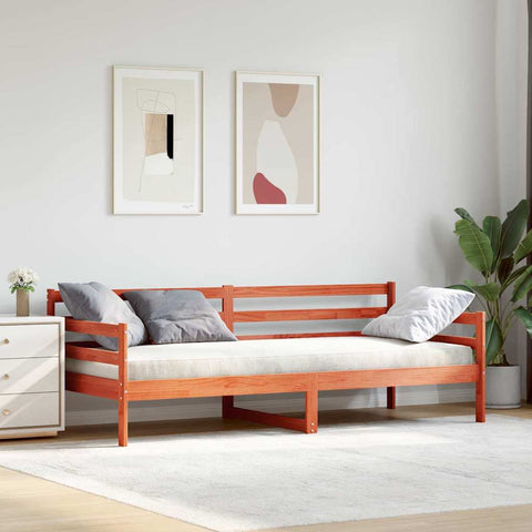 vidaXL Day Bed with Headboard Wax Brown Solid Pine Wood