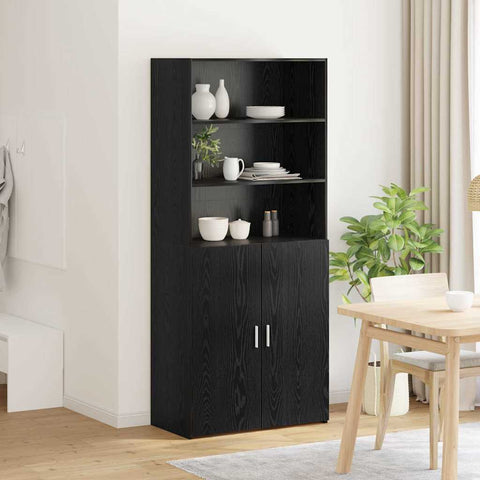 vidaXL Highboard Black Oak 80 x 42.5 x 185 cm Engineered Wood