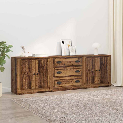 vidaXL Sideboards 3 pcs Black Oak 210 x 35.5 x 67.5 cm Engineered Wood